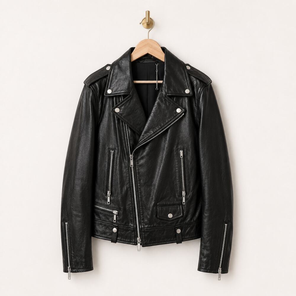 Elie Tahari Jacalyn Patent Leather Moto Jacket Black L